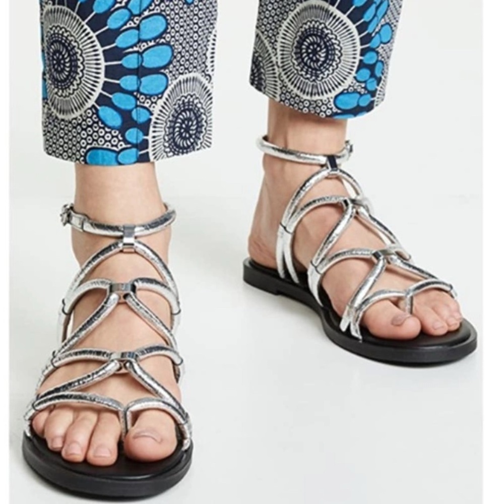 Rebecca Minkoff Metallic Silver Strappy Gladiator Sandals